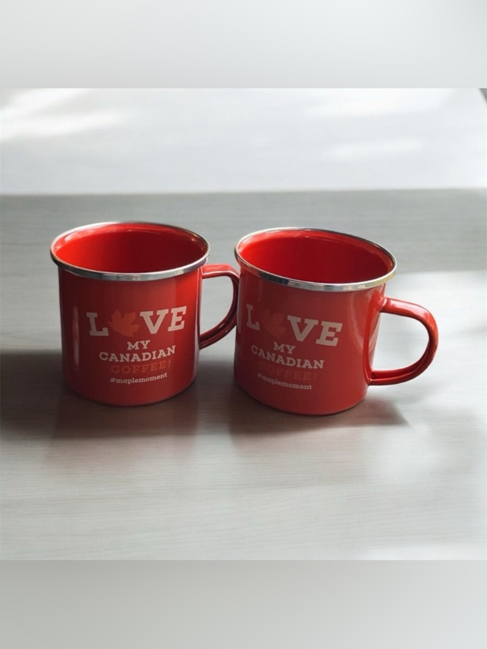 The Original Cabot Trail Maple Liqueurs Canadian Coffee Red Tin Mugs Camping Duo